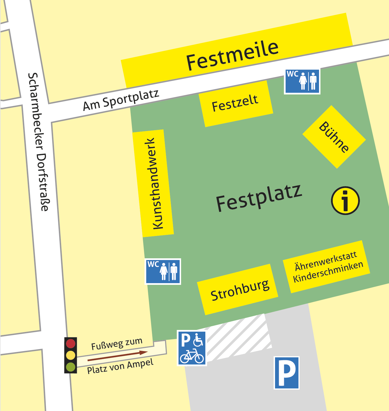 Nahbereich: Festplatz und Sportplatz mit allen Ständen beim Erntefest 2026